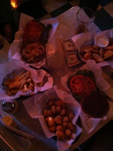 The Harmony Bar "trifecta" - homemade chips, fries, & cheese curds (with a couple walnut burgers for company)