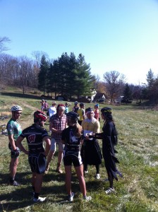 Groups getting final instructions before the start