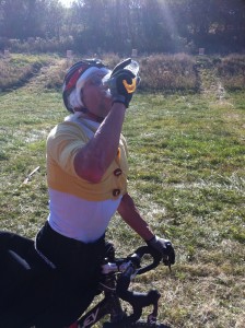 Granny Clampet chugs a boot after the cyclocross leg