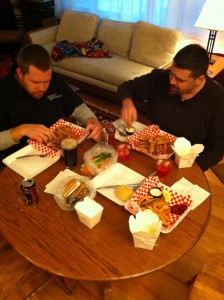 Settling in to enjoy our fish fry to go