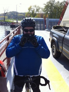 Norm snackin' on some almond butter during the ferry ride