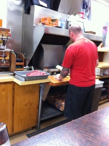 Making the burgers at Hudson's